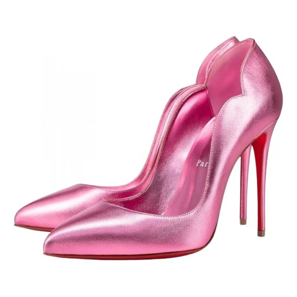 Christian Louboutin Hot Chick 100 Confettis Pink Leather Pointed Heel Pump 37.5 - Picture 1 of 12